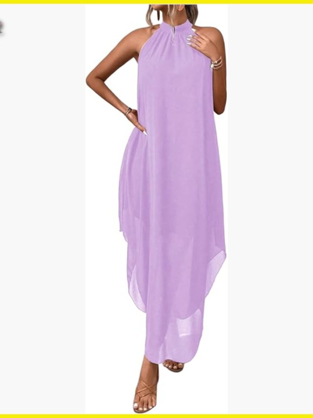 Halter Formal Wedding Guest Dress Flowy Chiffon Asymmetrical Long Elegant